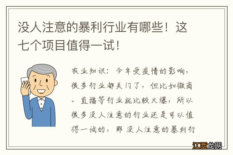 没人注意的暴利行业有哪些！这七个项目值得一试！