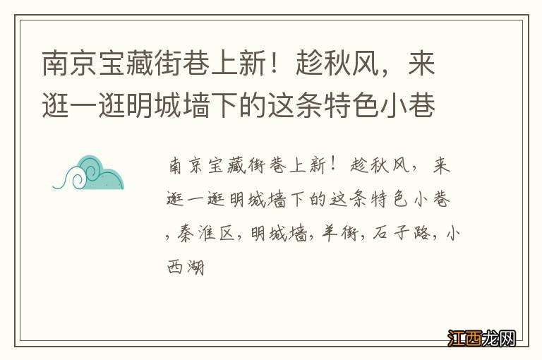 南京宝藏街巷上新！趁秋风，来逛一逛明城墙下的这条特色小巷