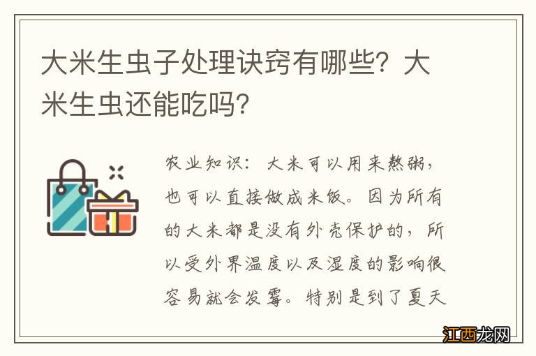 大米生虫子处理诀窍有哪些？大米生虫还能吃吗？