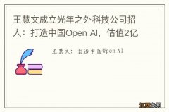 王慧文成立光年之外科技公司招人：打造中国Open AI，估值2亿美元