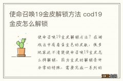 使命召唤19金皮解锁方法 cod19金皮怎么解锁