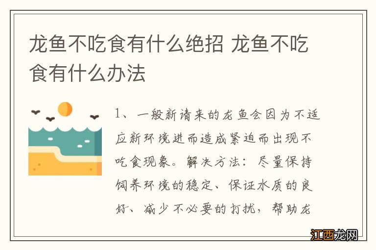 龙鱼不吃食有什么绝招 龙鱼不吃食有什么办法