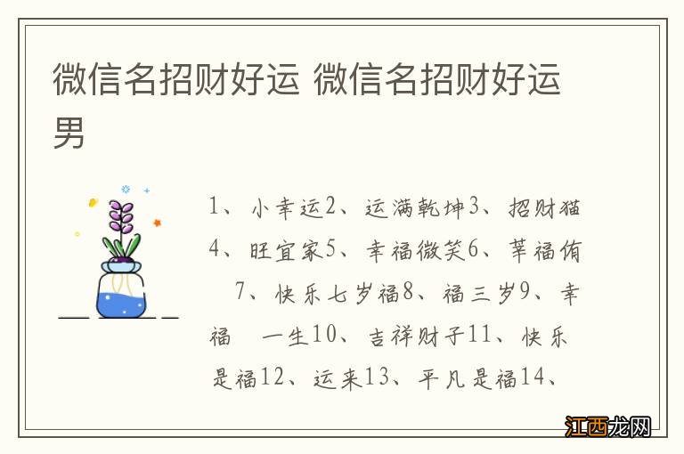 微信名招财好运 微信名招财好运男