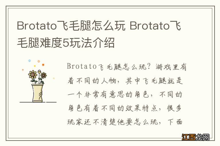 Brotato飞毛腿怎么玩 Brotato飞毛腿难度5玩法介绍