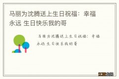 马丽为沈腾送上生日祝福：幸福永远 生日快乐我的哥