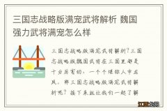 三国志战略版满宠武将解析 魏国强力武将满宠怎么样