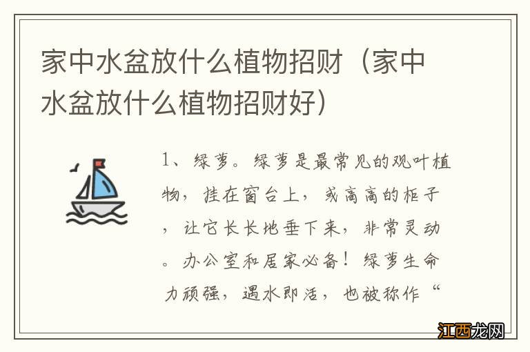 家中水盆放什么植物招财好 家中水盆放什么植物招财