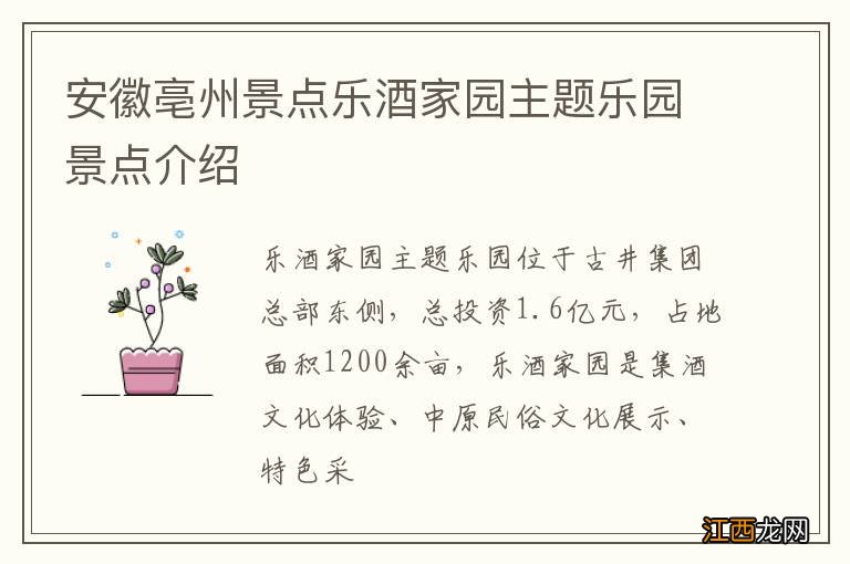 安徽亳州景点乐酒家园主题乐园景点介绍