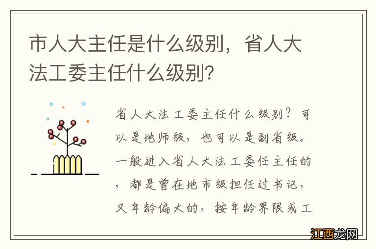 市人大主任是什么级别，省人大法工委主任什么级别？