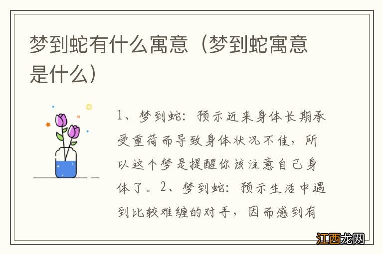 梦到蛇寓意是什么 梦到蛇有什么寓意