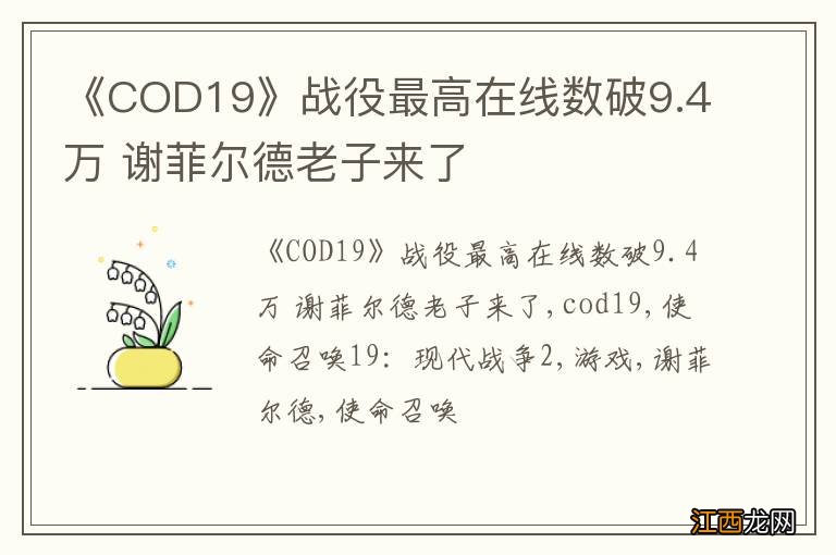 《COD19》战役最高在线数破9.4万 谢菲尔德老子来了