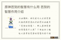 原神芭努的智慧有什么用 芭努的智慧作用介绍