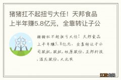 猪猪扛不起扭亏大任！天邦食品上半年赚5.8亿元，全靠转让子公司股权