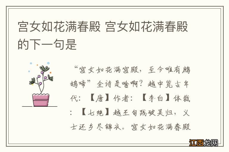 宫女如花满春殿 宫女如花满春殿的下一句是