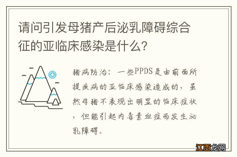 请问引发母猪产后泌乳障碍综合征的亚临床感染是什么？