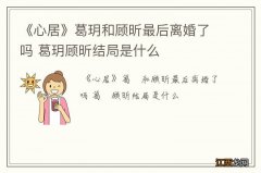 《心居》葛玥和顾昕最后离婚了吗 葛玥顾昕结局是什么