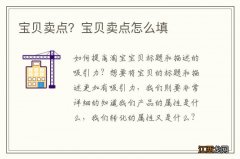 宝贝卖点？宝贝卖点怎么填