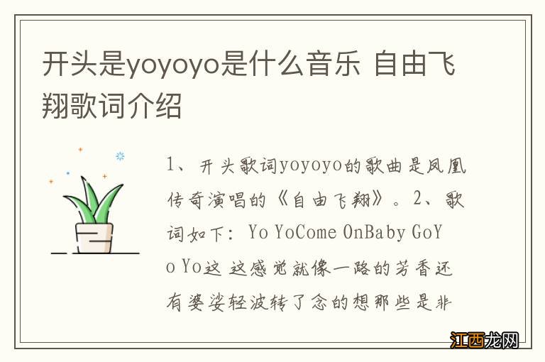 开头是yoyoyo是什么音乐 自由飞翔歌词介绍