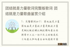 团结就是力量歌词完整版歌词 团结就是力量歌曲鉴赏介绍