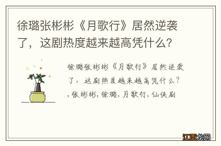 徐璐张彬彬《月歌行》居然逆袭了，这剧热度越来越高凭什么？