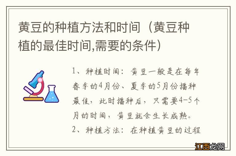 黄豆种植的最佳时间,需要的条件 黄豆的种植方法和时间