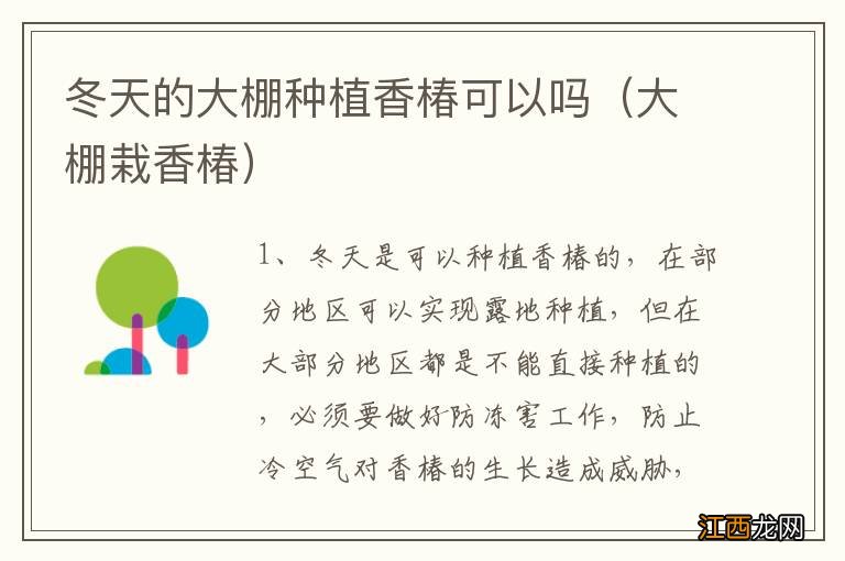 大棚栽香椿 冬天的大棚种植香椿可以吗