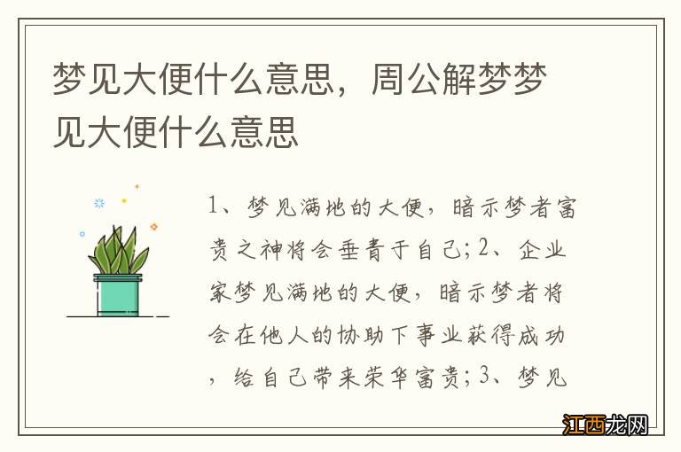 梦见大便什么意思，周公解梦梦见大便什么意思