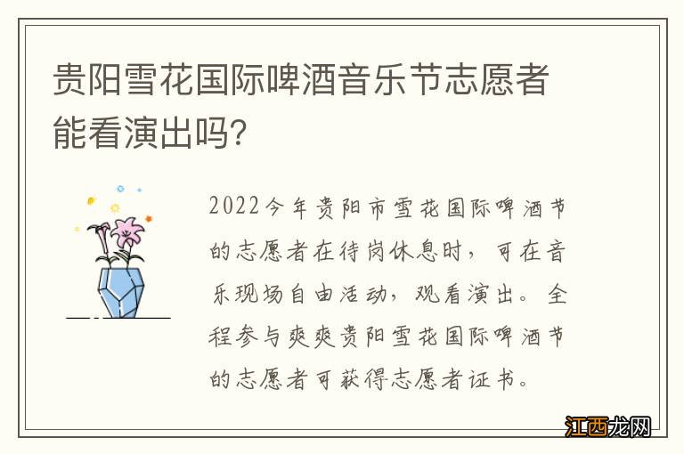 贵阳雪花国际啤酒音乐节志愿者能看演出吗？