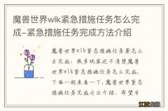 魔兽世界wlk紧急措施任务怎么完成-紧急措施任务完成方法介绍