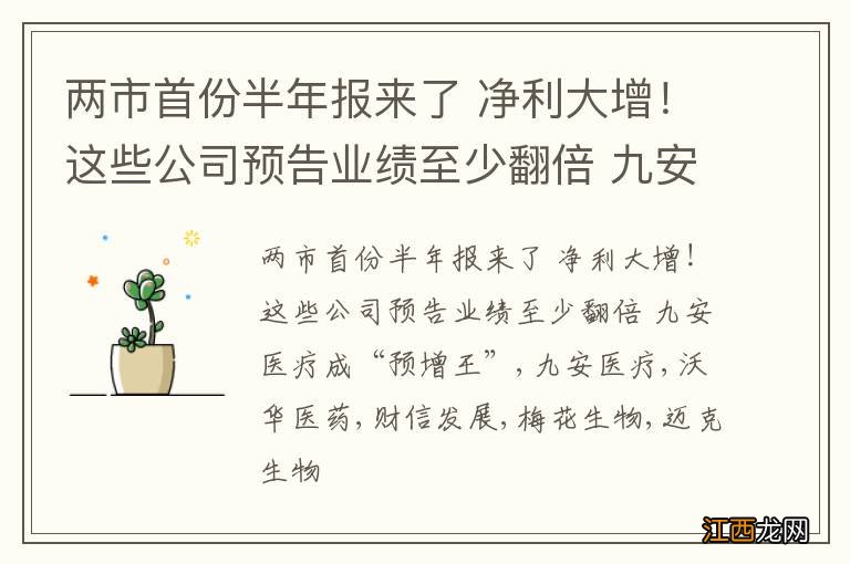 两市首份半年报来了 净利大增！这些公司预告业绩至少翻倍 九安医疗成“预增王”