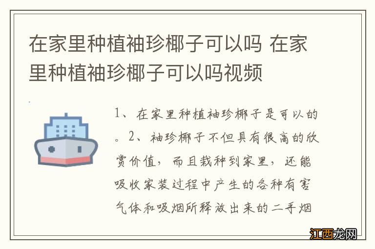 在家里种植袖珍椰子可以吗 在家里种植袖珍椰子可以吗视频