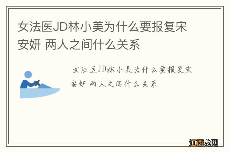 女法医JD林小美为什么要报复宋安妍 两人之间什么关系