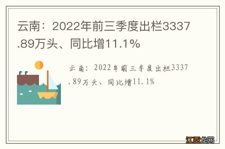 云南：2022年前三季度出栏3337.89万头、同比增11.1%