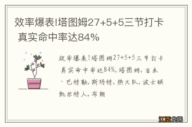 效率爆表!塔图姆27+5+5三节打卡 真实命中率达84%