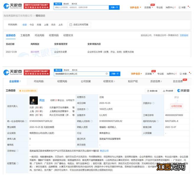 黄磊海南影视文化公司注销 注册资本1000万元