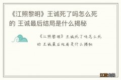 《江照黎明》王诚死了吗怎么死的 王诚最后结局是什么揭秘