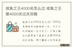 咸鱼之王4000关怎么过 咸鱼之王第4000关过关攻略