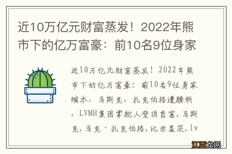 近10万亿元财富蒸发！2022年熊市下的亿万富豪：前10名9位身家缩水，马斯克、扎克伯格遭腰斩，LVMH集团掌舵人登顶首富