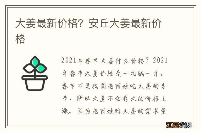 大姜最新价格？安丘大姜最新价格