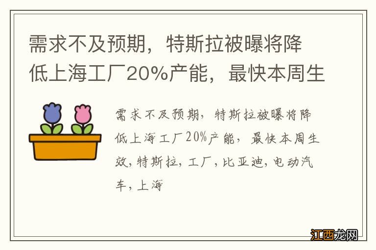 需求不及预期，特斯拉被曝将降低上海工厂20%产能，最快本周生效