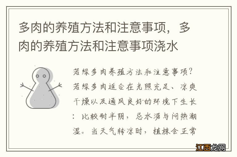 多肉的养殖方法和注意事项，多肉的养殖方法和注意事项浇水