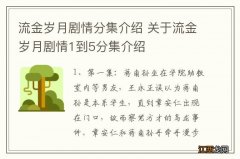 流金岁月剧情分集介绍 关于流金岁月剧情1到5分集介绍