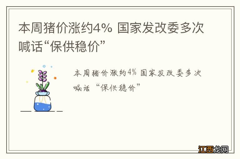 本周猪价涨约4% 国家发改委多次喊话“保供稳价”