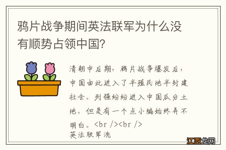 鸦片战争期间英法联军为什么没有顺势占领中国？