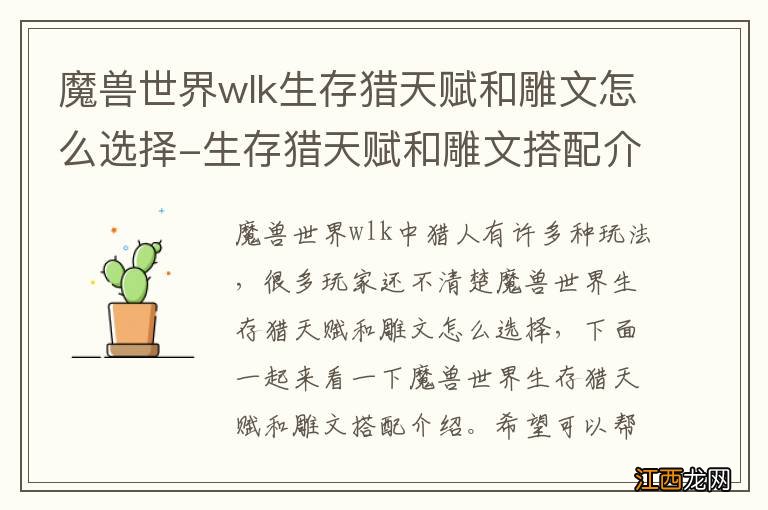 魔兽世界wlk生存猎天赋和雕文怎么选择-生存猎天赋和雕文搭配介绍