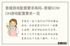 素媛游戏配置要求高吗-素媛SOWON游戏配置要求一览