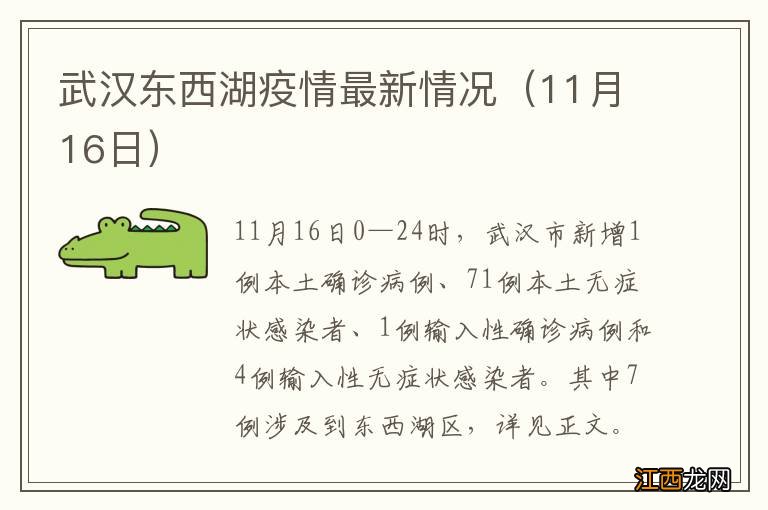 11月16日 武汉东西湖疫情最新情况