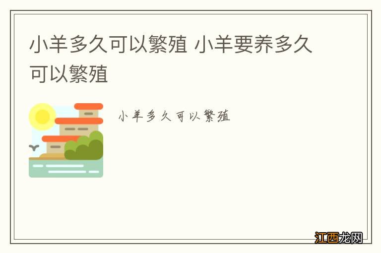 小羊多久可以繁殖 小羊要养多久可以繁殖