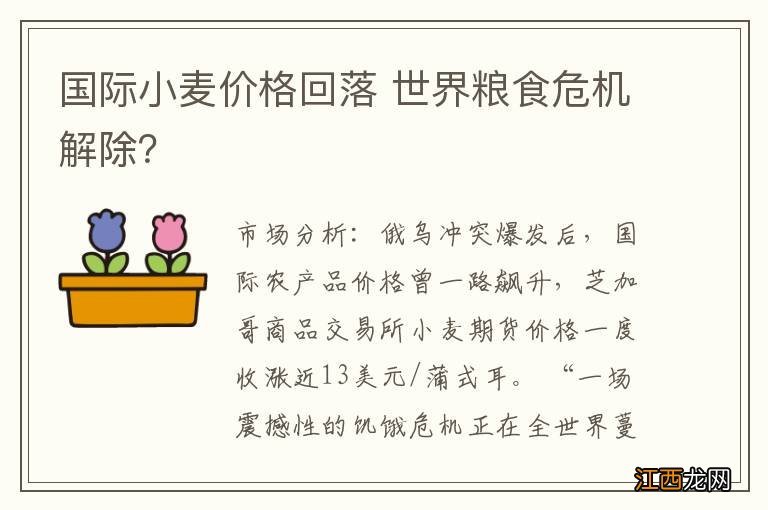 国际小麦价格回落 世界粮食危机解除？