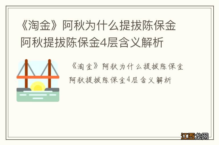 《淘金》阿秋为什么提拔陈保金 阿秋提拔陈保金4层含义解析